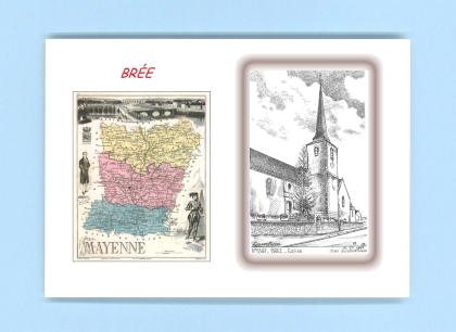 Cartes Postales impression Noir avec dpartement sur la ville de BREE Titre : eglise