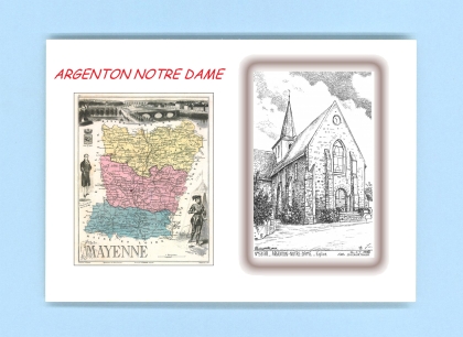 Cartes Postales impression Noir avec dpartement sur la ville de ARGENTON NOTRE DAME Titre : eglise