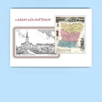 Cartes Postales impression Noir avec dpartement sur la ville de LASSAY LES CHATEAUX Titre : vue