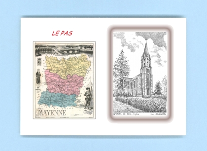 Cartes Postales impression Noir avec dpartement sur la ville de LE PAS Titre : eglise