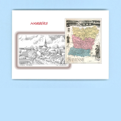 Cartes Postales impression Noir avec dpartement sur la ville de HAMBERS Titre : vue