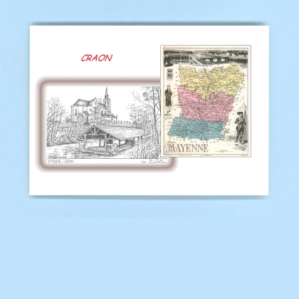 Cartes Postales impression Noir avec dpartement sur la ville de CRAON Titre : vue