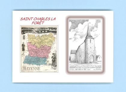 Cartes Postales impression Noir avec dpartement sur la ville de ST CHARLES LA FORET Titre : eglise
