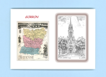 Cartes Postales impression Noir avec dpartement sur la ville de GORRON Titre : eglise