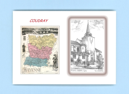 Cartes Postales impression Noir avec dpartement sur la ville de COUDRAY Titre : eglise