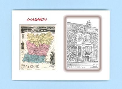 Cartes Postales impression Noir avec dpartement sur la ville de CHAMPEON Titre : mairie