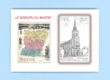 Cartes Postales impression Noir avec dpartement sur la ville de LE BIGNON DU MAINE Titre : eglise