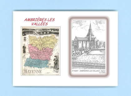 Cartes Postales impression Noir avec dpartement sur la ville de AMBRIERES LES VALLEES Titre : eglise