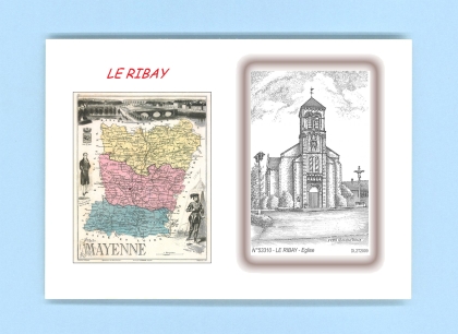 Cartes Postales impression Noir avec dpartement sur la ville de LE RIBAY Titre : eglise