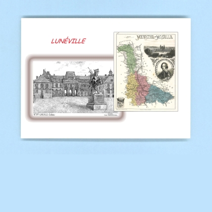Cartes Postales impression Noir avec dpartement sur la ville de LUNEVILLE Titre : chateau