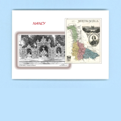 Cartes Postales impression Noir avec dpartement sur la ville de NANCY Titre : fontaine de neptune