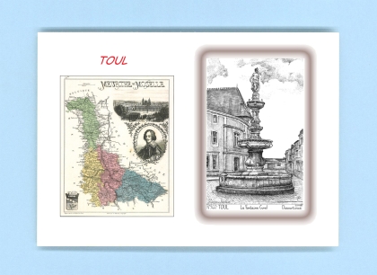 Cartes Postales impression Noir avec dpartement sur la ville de TOUL Titre : la fontaine curel