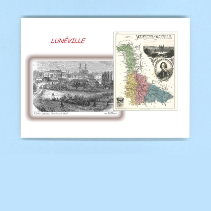 Cartes Postales impression Noir avec dpartement sur la ville de LUNEVILLE Titre : vue