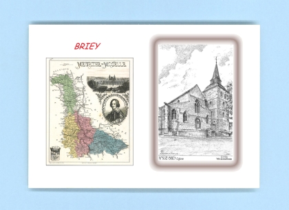 Cartes Postales impression Noir avec dpartement sur la ville de BRIEY Titre : eglise