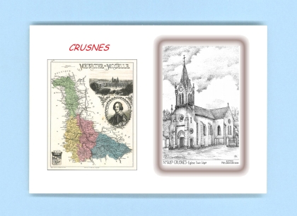 Cartes Postales impression Noir avec dpartement sur la ville de CRUSNES Titre : eglise st leger