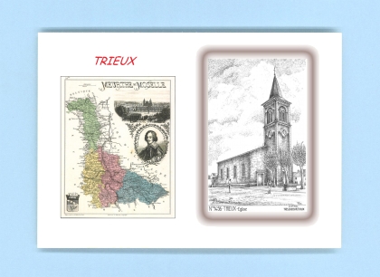 Cartes Postales impression Noir avec dpartement sur la ville de TRIEUX Titre : eglise