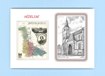 Cartes Postales impression Noir avec dpartement sur la ville de VEZELISE Titre : eglise