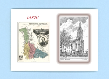 Cartes Postales impression Noir avec dpartement sur la ville de LAXOU Titre : eglise