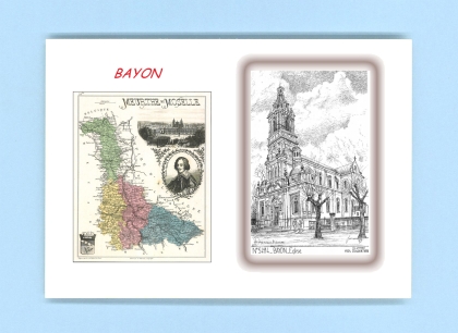 Cartes Postales impression Noir avec dpartement sur la ville de BAYON Titre : eglise