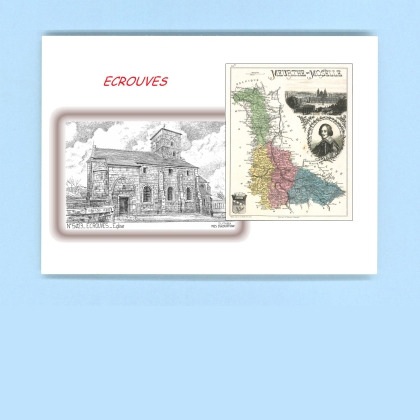 Cartes Postales impression Noir avec dpartement sur la ville de ECROUVES Titre : eglise