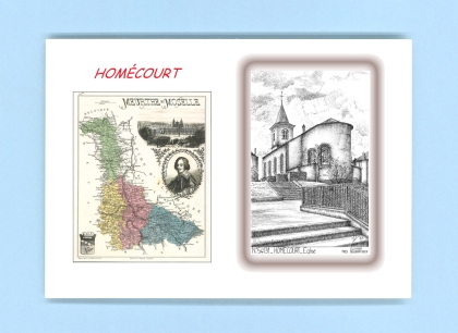 Cartes Postales impression Noir avec dpartement sur la ville de HOMECOURT Titre : eglise
