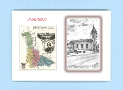 Cartes Postales impression Noir avec dpartement sur la ville de CHAVIGNY Titre : place de l eglise