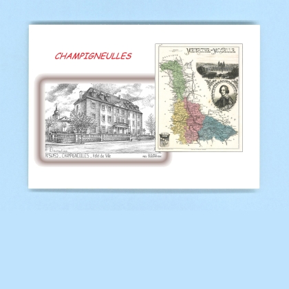 Cartes Postales impression Noir avec dpartement sur la ville de CHAMPIGNEULLES Titre : hotel de ville