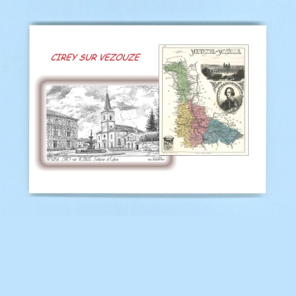 Cartes Postales impression Noir avec dpartement sur la ville de CIREY SUR VEZOUZE Titre : fontaine et eglise