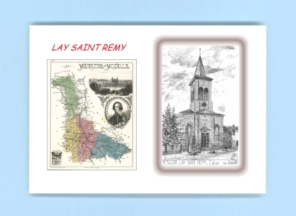 Cartes Postales impression Noir avec dpartement sur la ville de LAY ST REMY Titre : eglise