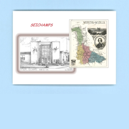 Cartes Postales impression Noir avec dpartement sur la ville de SEICHAMPS Titre : hotel de ville
