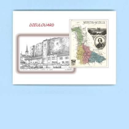 Cartes Postales impression Noir avec dpartement sur la ville de DIEULOUARD Titre : chateau et eglise