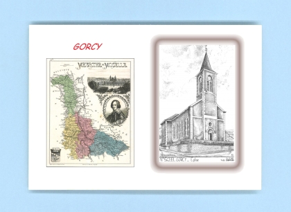 Cartes Postales impression Noir avec dpartement sur la ville de GORCY Titre : eglise