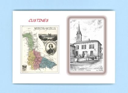 Cartes Postales impression Noir avec dpartement sur la ville de CUSTINES Titre : fontaine