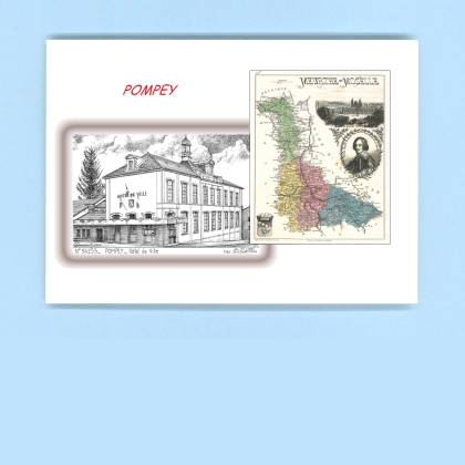 Cartes Postales impression Noir avec dpartement sur la ville de POMPEY Titre : hotel de ville