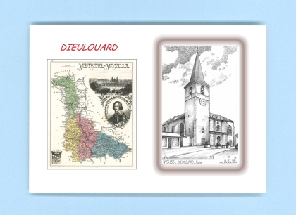 Cartes Postales impression Noir avec dpartement sur la ville de DIEULOUARD Titre : eglise