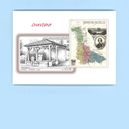 Cartes Postales impression Noir avec dpartement sur la ville de CHAVIGNY Titre : lavoir
