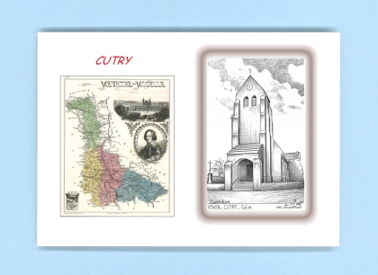 Cartes Postales impression Noir avec dpartement sur la ville de CUTRY Titre : eglise
