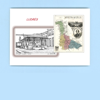 Cartes Postales impression Noir avec dpartement sur la ville de LUDRES Titre : lavoir