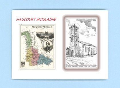 Cartes Postales impression Noir avec dpartement sur la ville de HAUCOURT MOULAINE Titre : eglise