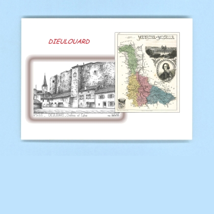 Cartes Postales impression Noir avec dpartement sur la ville de DIEULOUARD Titre : chateau et eglise
