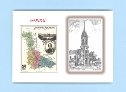 Cartes Postales impression Noir avec dpartement sur la ville de HAROUE Titre : eglise