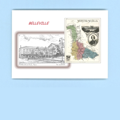 Cartes Postales impression Noir avec dpartement sur la ville de BELLEVILLE Titre : mairie