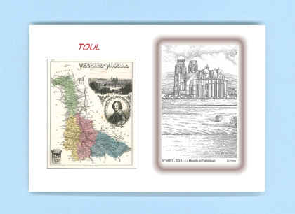 Cartes Postales impression Noir avec dpartement sur la ville de TOUL Titre : la moselle et cathedrale