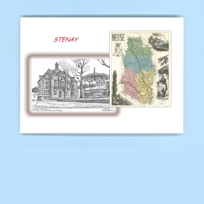Cartes Postales impression Noir avec dpartement sur la ville de STENAY Titre : mairie et kiosque
