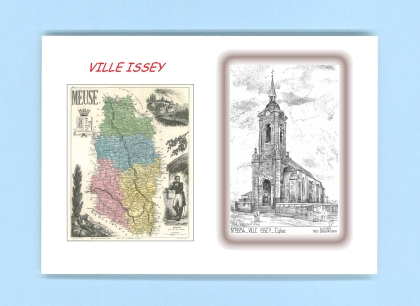Cartes Postales impression Noir avec dpartement sur la ville de VILLE ISSEY Titre : eglise