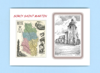 Cartes Postales impression Noir avec dpartement sur la ville de SORCY ST MARTIN Titre : eglise st martin