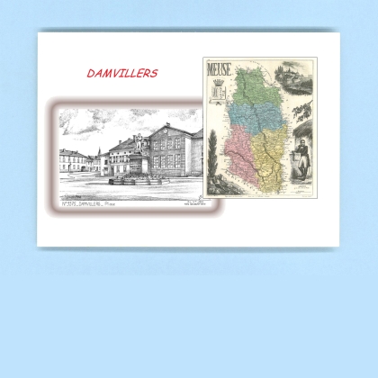 Cartes Postales impression Noir avec dpartement sur la ville de DAMVILLERS Titre : place