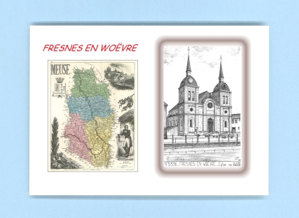 Cartes Postales impression Noir avec dpartement sur la ville de FRESNES EN WOEVRE Titre : eglise