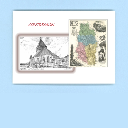 Cartes Postales impression Noir avec dpartement sur la ville de CONTRISSON Titre : eglise