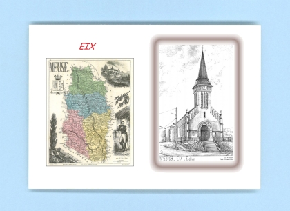 Cartes Postales impression Noir avec dpartement sur la ville de EIX Titre : eglise